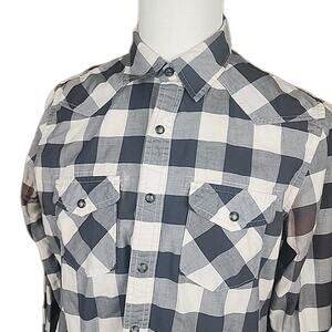 AE Outfitters Men’s Lonf Sleeve Gray Plaid Shirt Vintage Fit Pearl Snap Size M